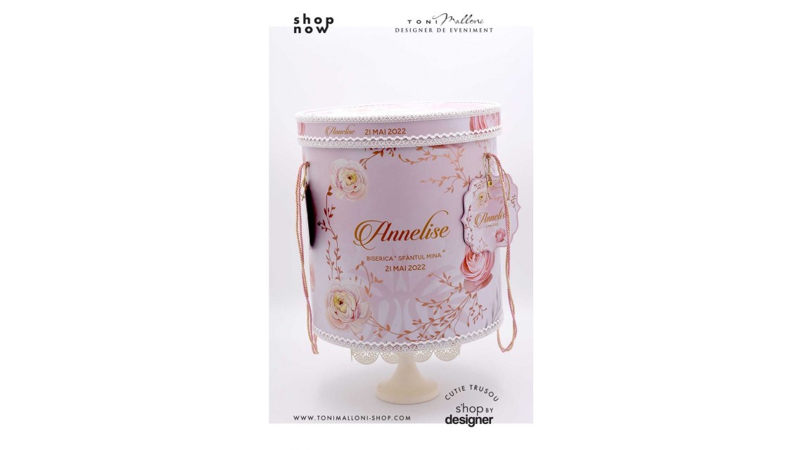 Trusou botez elegant cu pattern bujori roz Peony Affair 1